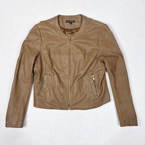 Via Spiga Women Brown Genuine Lamb Leather Bomber‎ Jacket Size XL